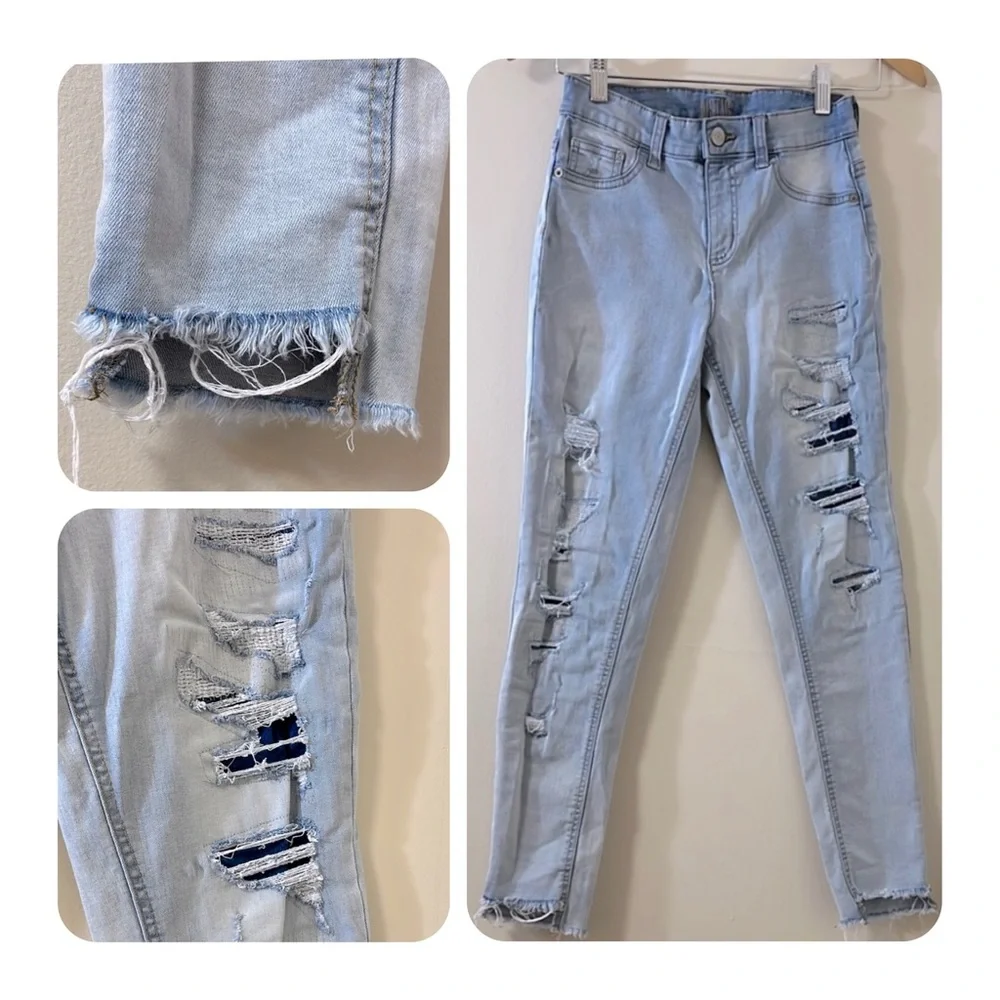 Justice Light Blue Wash High Rise Distressed Skinny Jeans/Jegging  Size 14 Girls